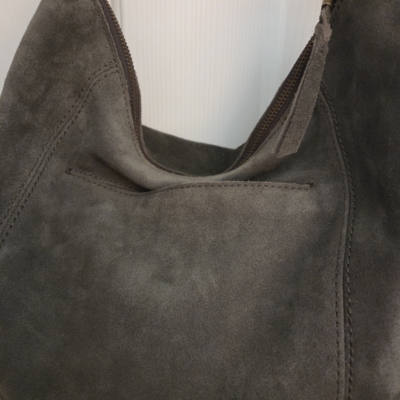 The Sak Olive Green Suede Shoulder Bag with Brown Leather Trim - Picture 2 of 16